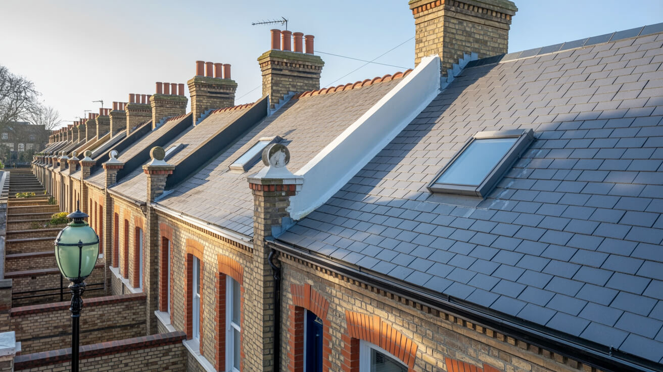 English terraced houses with slate roofs in Bristol
